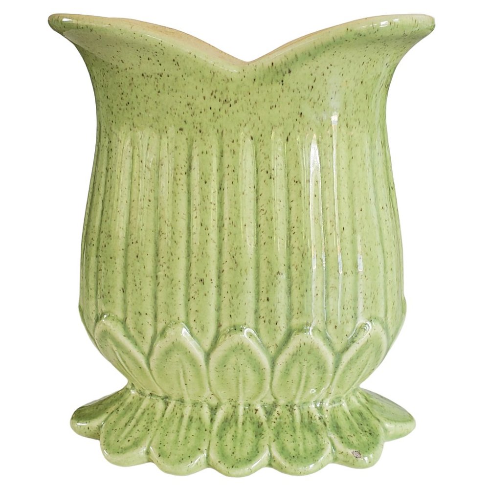 VTG Red Wing Pottery Vase Speckled Green M-1440 c1954 Scalloped Trim MCM USA